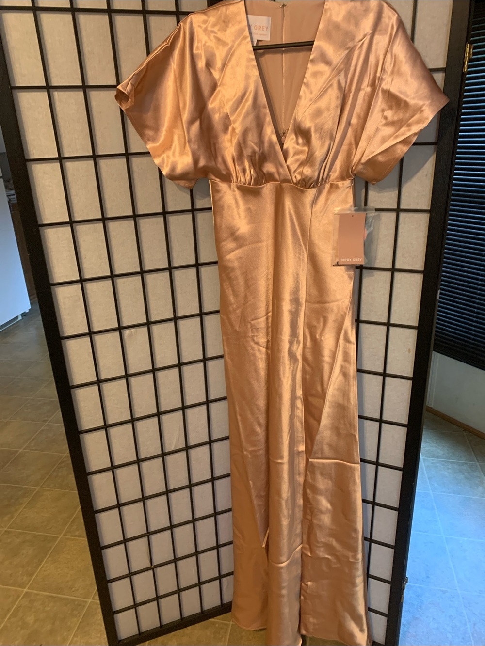Birdy Grey Champagne Satin V-Neck Wedding Dress It is rose gold Size XS